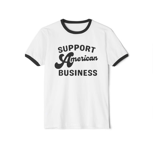 Support American Business Black & White T-Shirt - Unisex Cotton Tee